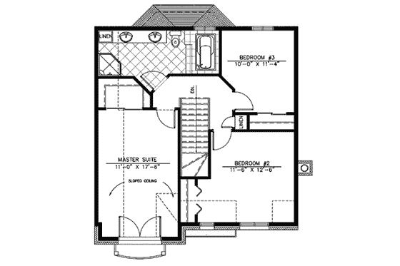 Floor Plan - Upper Floor for European House Plan #138-274 - 3 bed, 1.5 bath