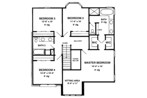 Floor Plan - Upper Floor for European House Plan #410-205 - 4 bed, 2.5 bath