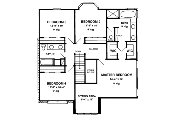 Floor Plan - Upper Floor for European House Plan #410-205 - 4 bed, 2.5 bath