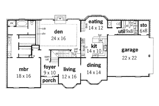 Floor Plan - Main Floor for European House Plan #16-221 - 4 bed, 3.5 bath