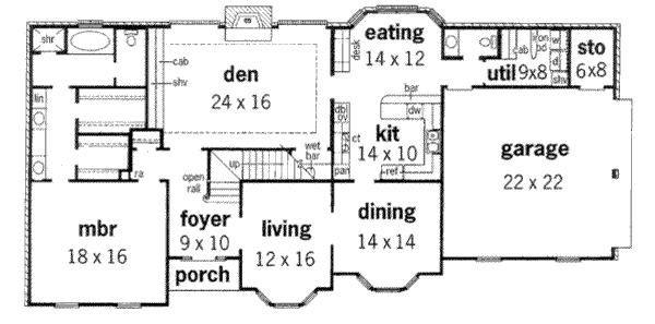 Floor Plan - Main Floor for European House Plan #16-221 - 4 bed, 3.5 bath