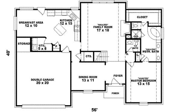 Floor Plan - Main Floor for European House Plan #81-757 - 3 bed, 2.5 bath