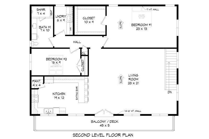 House Blueprint - Floor Plan - Upper Floor for Modern House Plan #932-649 - 2 bed, 2 bath