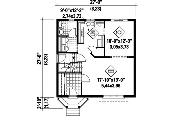 Floor Plan - Main Floor for European House Plan #25-4471 - 3 bed, 1 bath