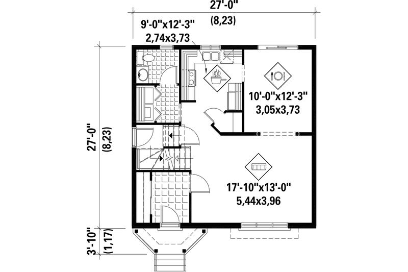 Architectural House Design - Floor Plan - Main Floor for European House Plan #25-4471 - 3 bed, 1 bath