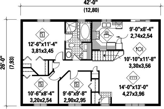 Floor Plan - Main Floor for Country House Plan #25-4832 - 3 bed, 1 bath