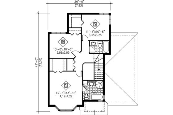 Floor Plan - Upper Floor for European House Plan #25-2257 - 3 bed, 2.5 bath