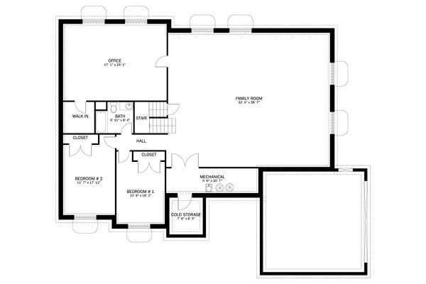 Ranch Floor Plan - Lower Floor Plan #1060-185