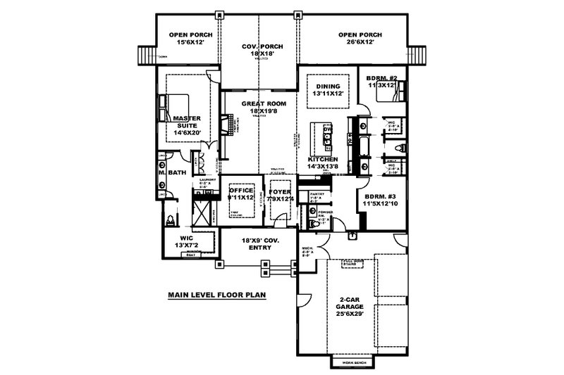 Dream House Plan - Floor Plan - Main Floor for Farmhouse House Plan #117-970 - 3 bed, 2.5 bath