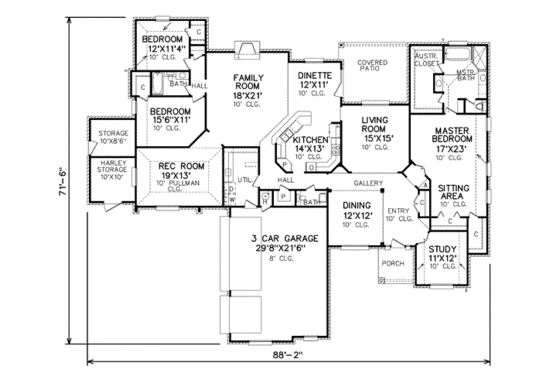 Floor Plan - Main Floor for Traditional House Plan #65-426 - 3 bed, 3 bath