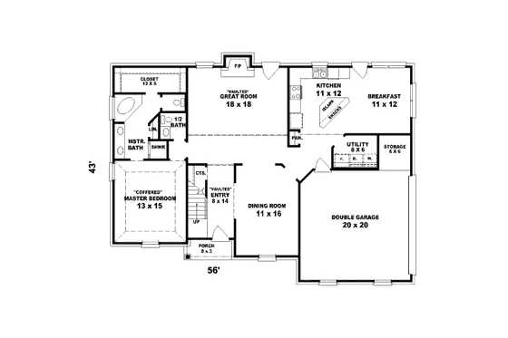 Floor Plan - Main Floor for European House Plan #81-13904 - 3 bed, 2 bath
