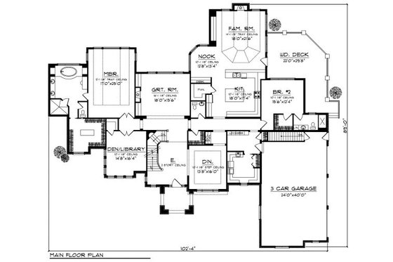 Floor Plan - Main Floor for European House Plan #70-890 - 4 bed, 3.5 bath