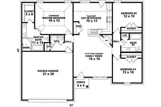 Floor Plan - Main Floor for European House Plan #81-1416 - 3 bed, 2 bath