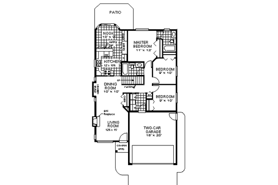 Floor Plan - Main Floor for Traditional House Plan #18-1033 - 3 bed, 2 bath