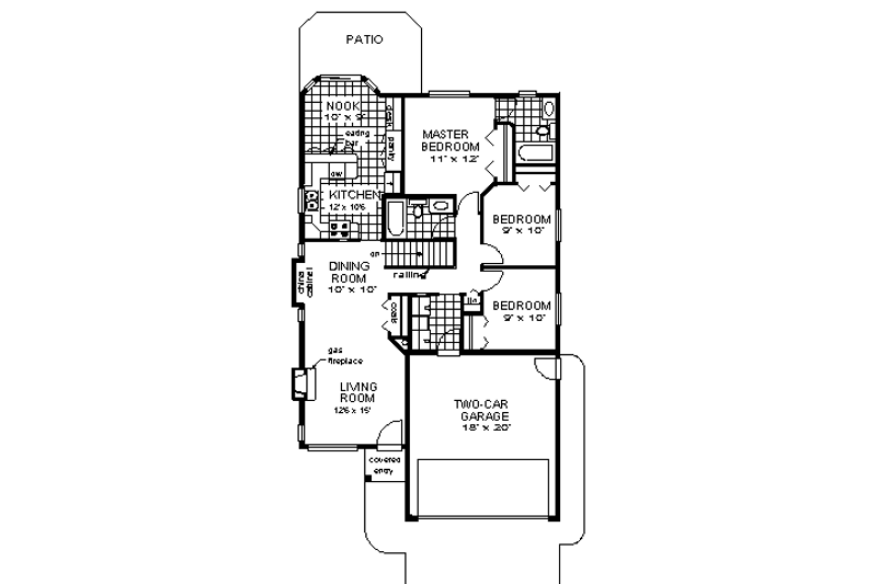 Home Plan - Floor Plan - Main Floor for Traditional House Plan #18-1033 - 3 bed, 2 bath