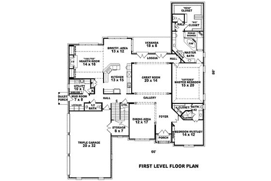 Floor Plan - Main Floor for European House Plan #81-1334 - 4 bed, 4 bath