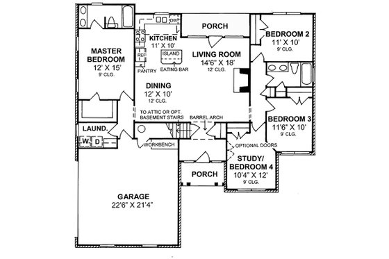 Floor Plan - Main Floor for Traditional House Plan #20-372 - 4 bed, 2 bath