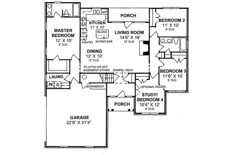 Architectural House Design - Floor Plan - Main Floor for Traditional House Plan #20-372 - 4 bed, 2 bath