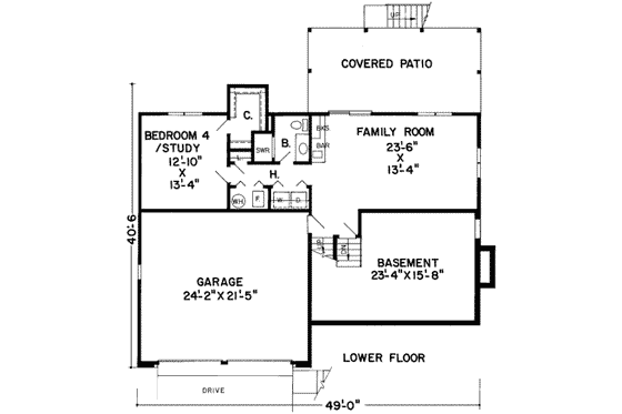 Floor Plan - Lower Floor for Modern House Plan #312-459 - 4 bed, 2.5 bath