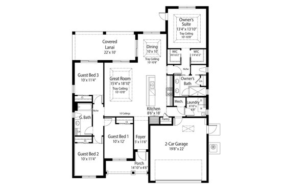 Floor Plan - Main Floor for Farmhouse House Plan #938-133 - 4 bed, 2 bath