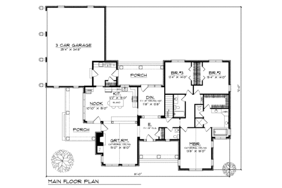 Floor Plan - Main Floor for Traditional House Plan #70-367 - 3 bed, 2.5 bath