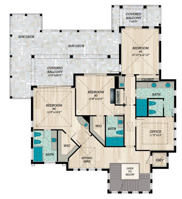 Beach Floor Plan - Upper Floor Plan #548-53