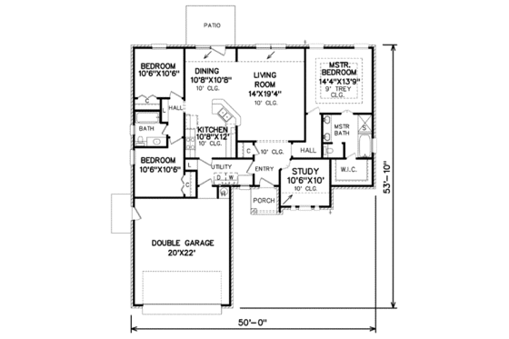 Floor Plan - Main Floor for Traditional House Plan #65-394 - 3 bed, 2 bath