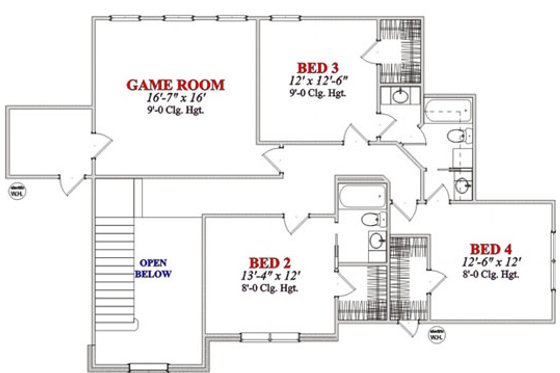 Floor Plan - Upper Floor for Traditional House Plan #63-232 - 4 bed, 3.5 bath