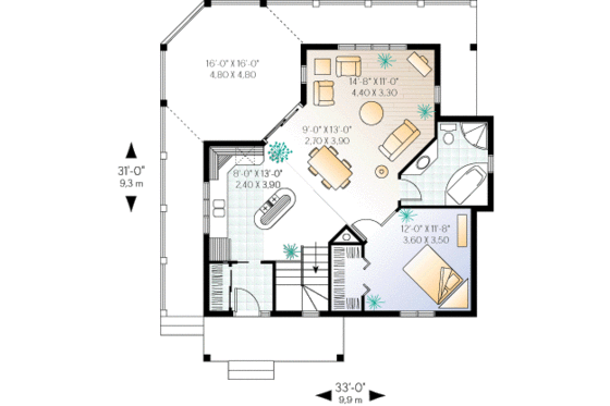 Floor Plan - Main Floor for Victorian House Plan #23-161 - 1 bed, 1 bath