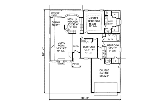 Floor Plan - Main Floor for Traditional House Plan #65-129 - 3 bed, 2 bath