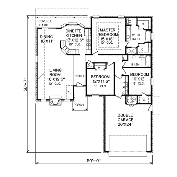 Floor Plan - Main Floor for Traditional House Plan #65-129 - 3 bed, 2 bath