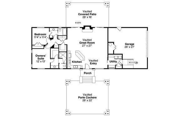 Floor Plan - Main Floor for Craftsman House Plan #124-1019 - 2 bed, 2 bath
