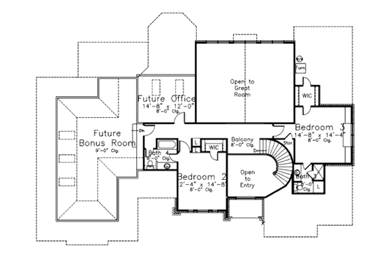 Floor Plan - Upper Floor for European House Plan #52-229 - 3 bed, 3.5 bath