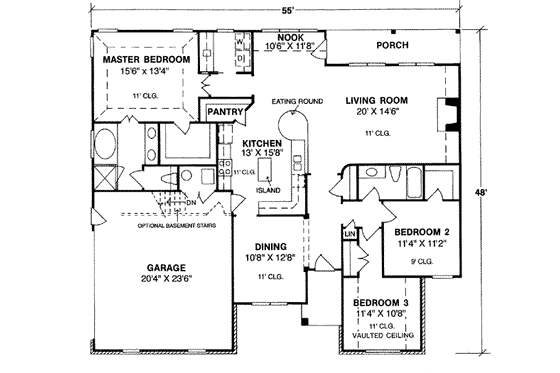 Floor Plan - Main Floor for Traditional House Plan #20-116 - 3 bed, 2 bath