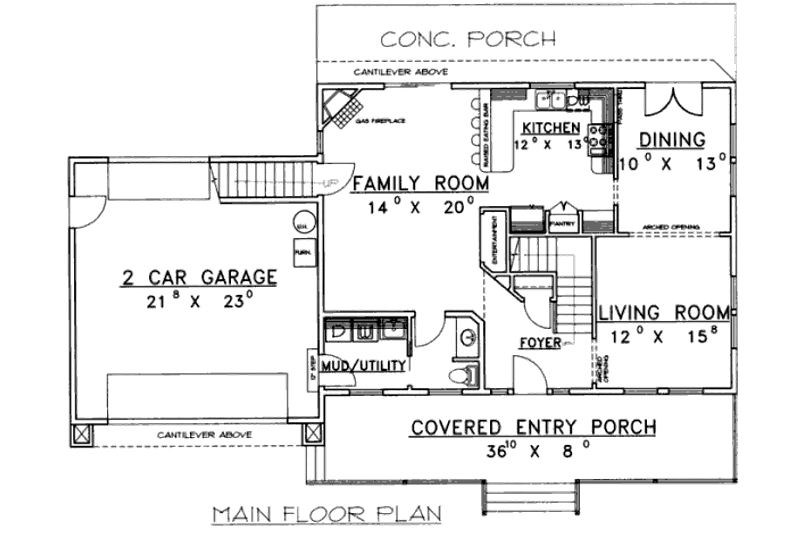 Dream House Plan - Floor Plan - Main Floor for Country House Plan #117-282 - 4 bed, 2.5 bath