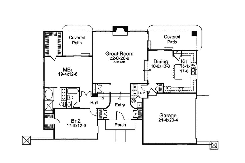 Dream House Plan - Floor Plan - Main Floor for Beach House Plan #57-677 - 2 bed, 2 bath