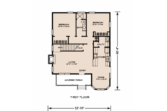 Floor Plan - Main Floor for Country House Plan #140-107 - 3 bed, 2 bath