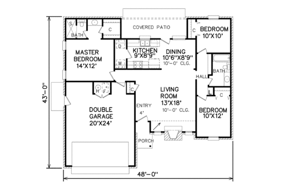 Floor Plan - Main Floor for Ranch House Plan #65-131 - 3 bed, 2 bath