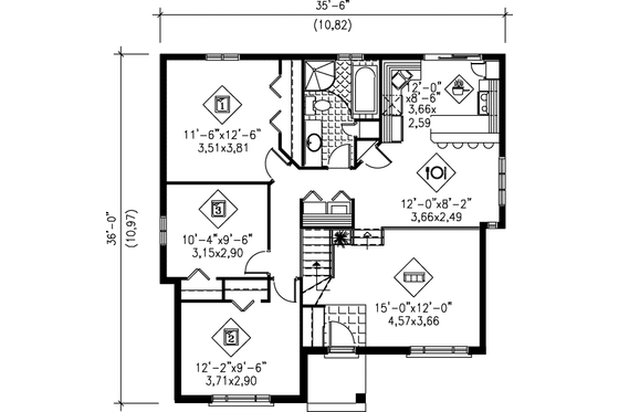 Floor Plan - Main Floor for Traditional House Plan #25-1017 - 3 bed, 1 bath