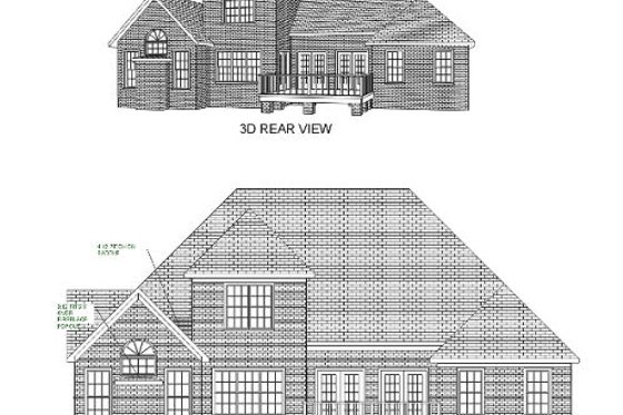 Exterior - Rear Elevation for European House Plan #56-200 - 4 bed, 3.5 bath