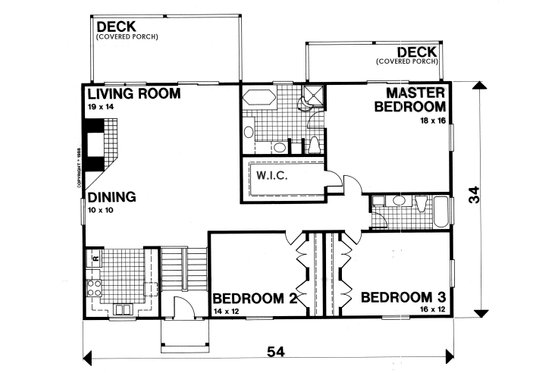 Floor Plan - Main Floor for Traditional House Plan #30-375 - 3 bed, 2.5 bath