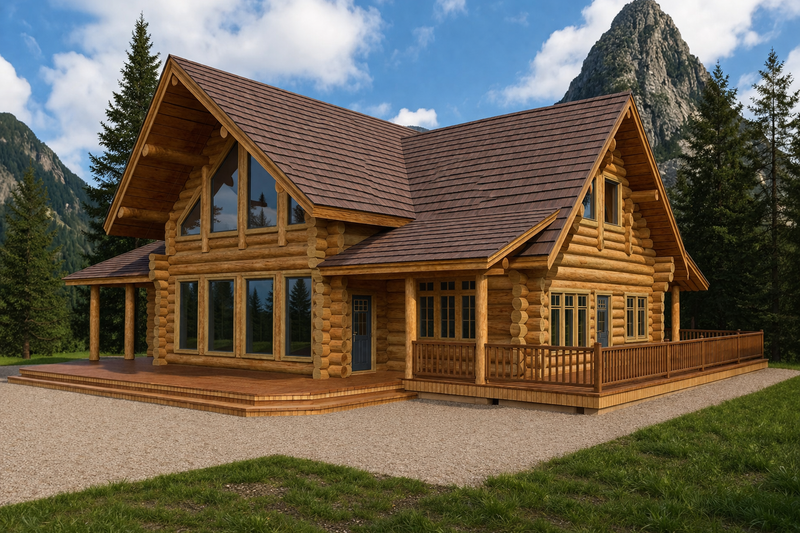 Home Plan - Exterior - Front Elevation 2 for Log House Plan #117-314 - 2 bed, 2 bath