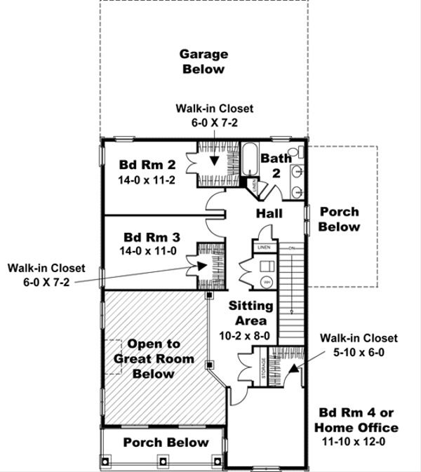 Traditional Floor Plan - Upper Floor Plan #44-184