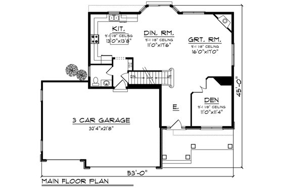 Floor Plan - Main Floor for Bungalow House Plan #70-1247 - 3 bed, 2.5 bath