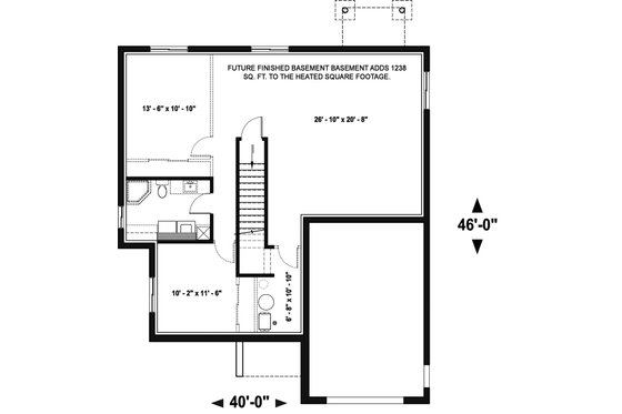 Floor Plan - Lower Floor for Modern House Plan #23-2699 - 2 bed, 1 bath