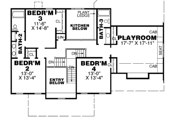 Floor Plan - Upper Floor for Colonial House Plan #34-210 - 4 bed, 3.5 bath