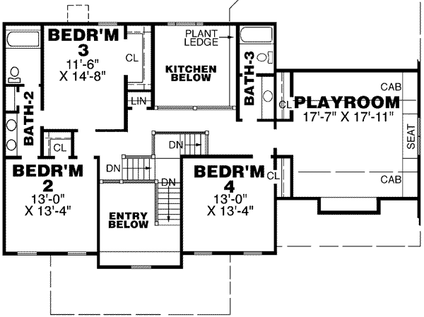 Colonial Floor Plan - Upper Floor Plan #34-210