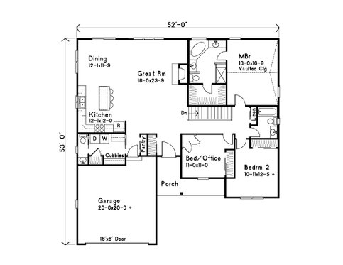 Floor Plan - Main Floor for Ranch House Plan #22-630 - 3 bed, 2.5 bath