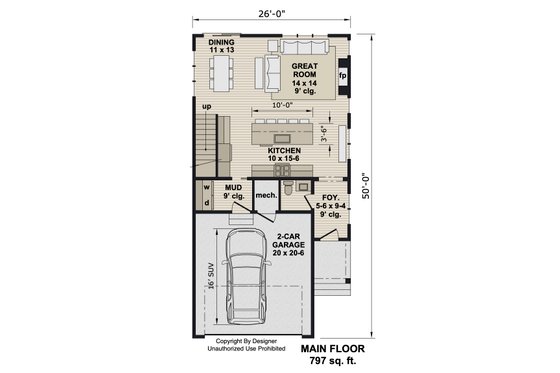 Floor Plan - Main Floor for Modern House Plan #51-1516 - 3 bed, 2.5 bath