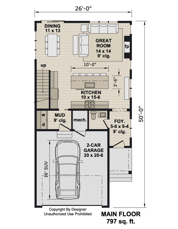 Architectural House Design - Floor Plan - Main Floor for Modern House Plan #51-1516 - 3 bed, 2.5 bath